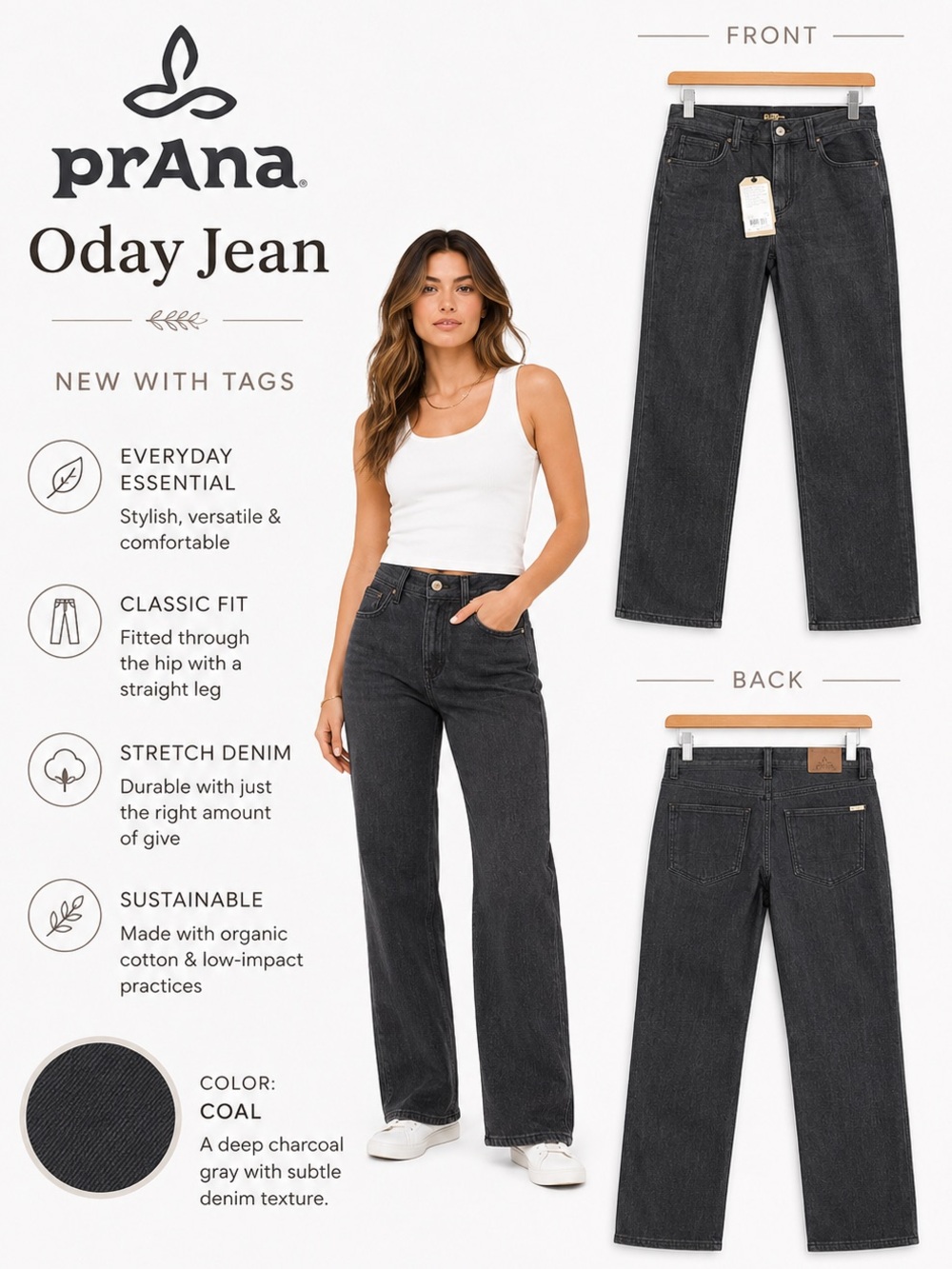 Prana Dark Denim Jeans style Oday size 8 or 29 W NWT organic cotton